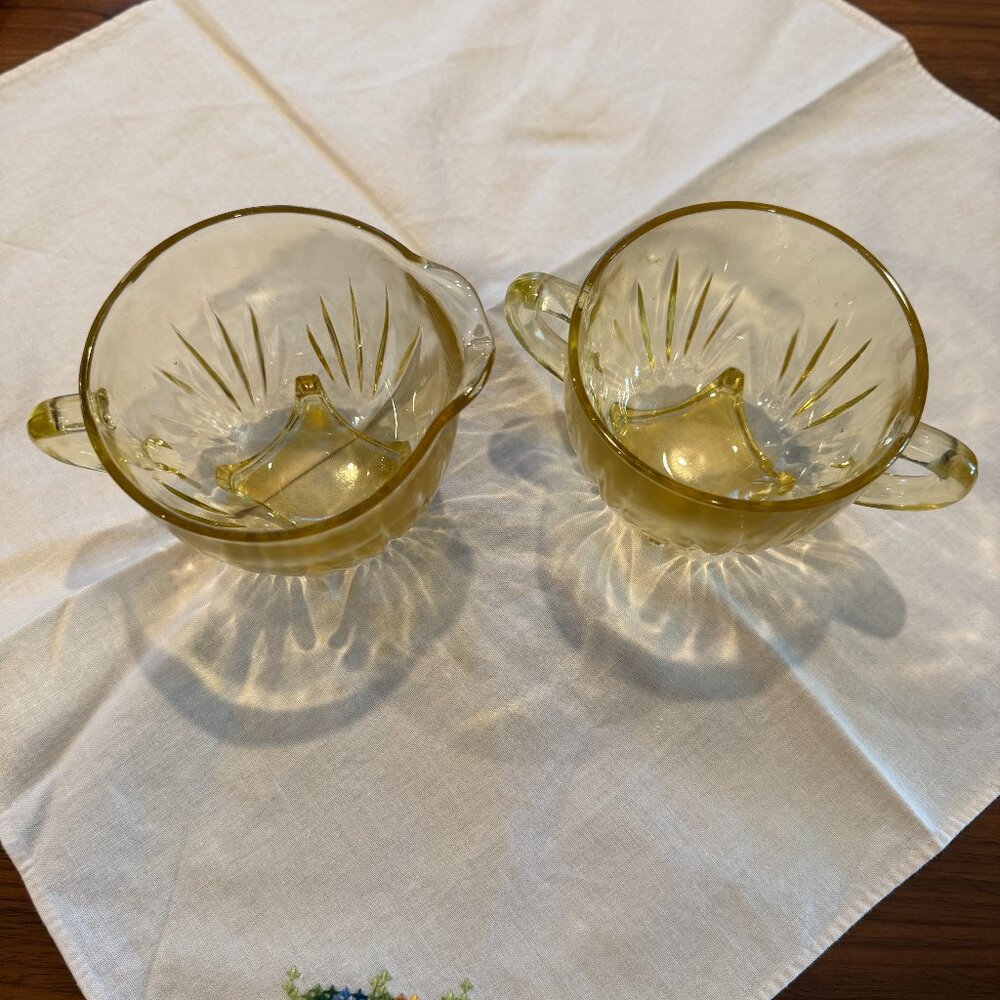 Vintage Amber Glass Footed Creamer and Sugar Bowl